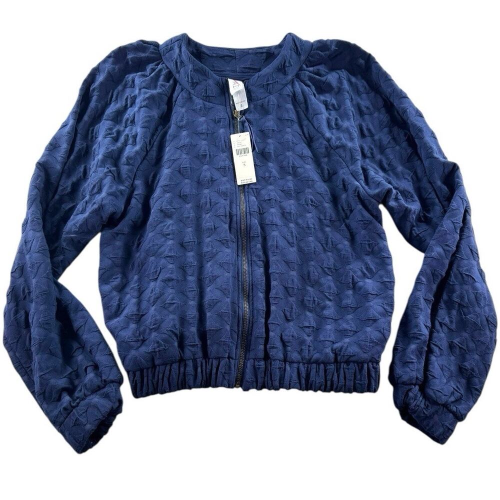 Amadi Anthropologie Textured Bomber Jacket Womens S Zip Up Puff Sleeve Blouson